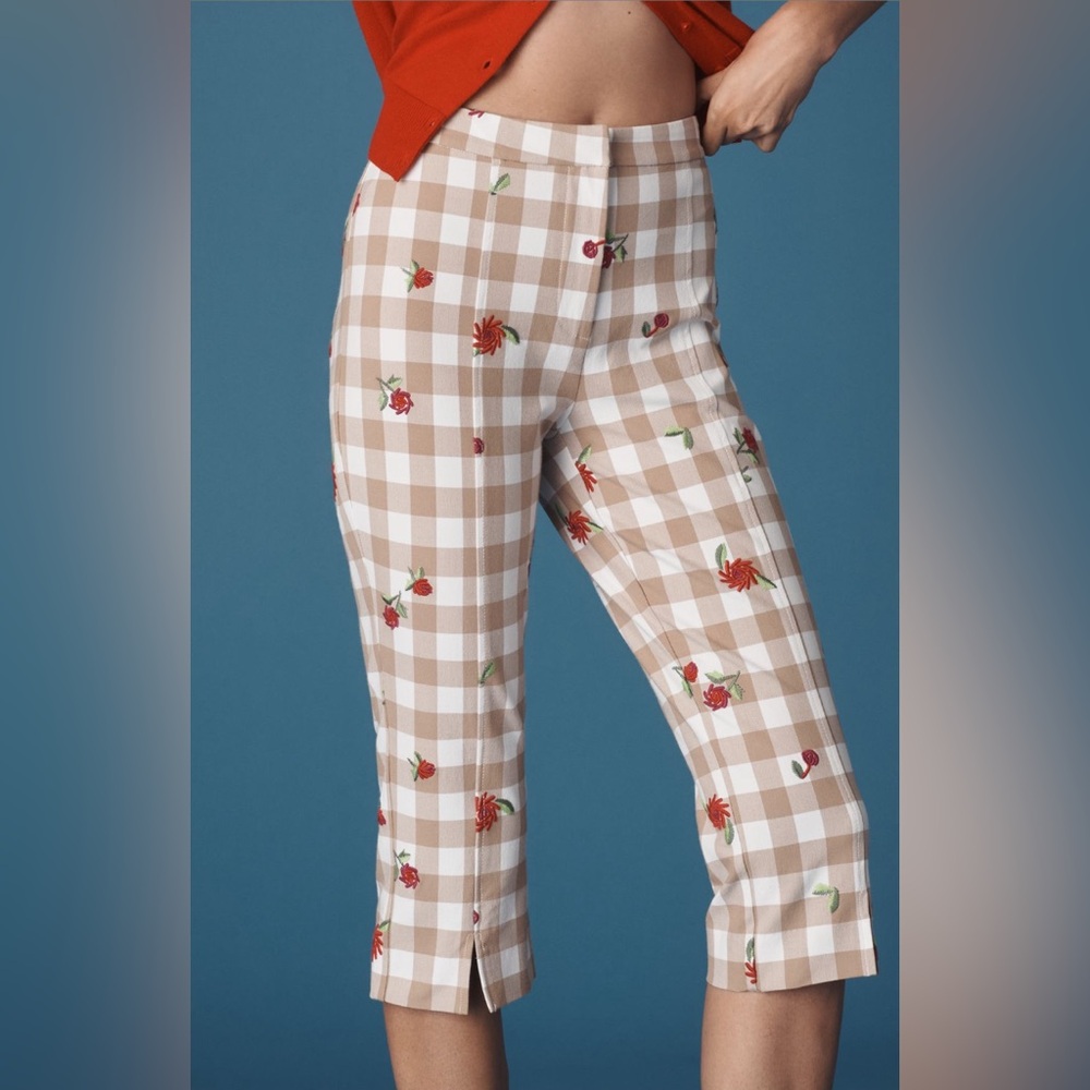 ✨ Anthropologie Gingham Capri Pants Sz 16